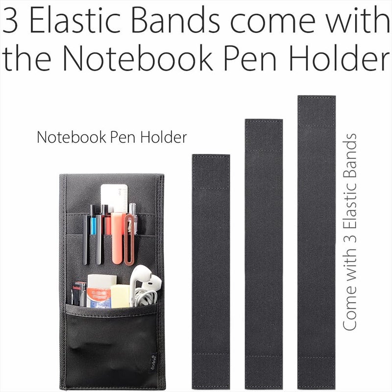 diodrio Adjustable Elastic Band Pen Holder, Velcro Pencil Holder, Pen Sleeve Case for Hard Cover Journals, Planners, Notebooks, Books, Binders, Fits Regular & Large Notebooks, Accessory Pocket, Detachable. - Image 2
