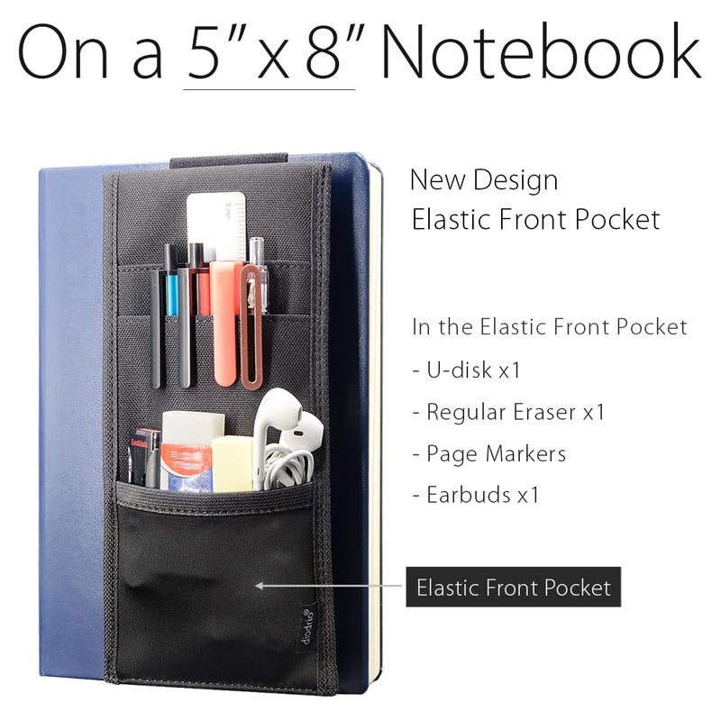 diodrio Adjustable Elastic Band Pen Holder, Velcro Pencil Holder, Pen Sleeve Case for Hard Cover Journals, Planners, Notebooks, Books, Binders, Fits Regular & Large Notebooks, Accessory Pocket, Detachable. - Image 5