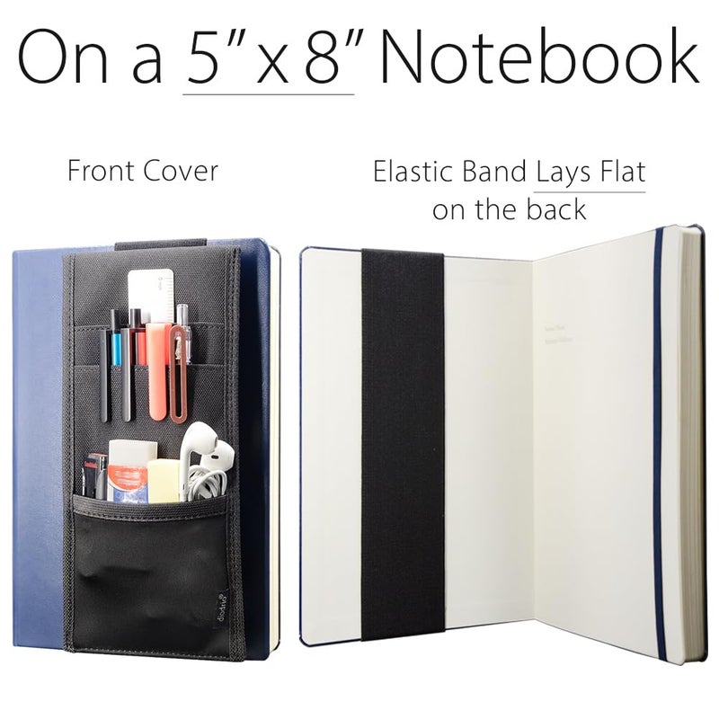 diodrio Adjustable Elastic Band Pen Holder, Velcro Pencil Holder, Pen Sleeve Case for Hard Cover Journals, Planners, Notebooks, Books, Binders, Fits Regular & Large Notebooks, Accessory Pocket, Detachable. - Image 3