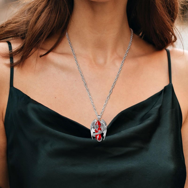 INFUSEU Dragon Necklace Red Jewelry for Women Men Crystal Stone Cubic Zirconia Large Pendant Gifts birthstone January July Birthday Personalized Gothic Goth Stuff Punk Spiritual Present - Image 5