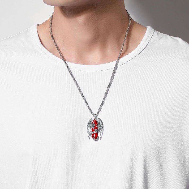 INFUSEU Dragon Necklace Red Jewelry for Women Men Crystal Stone Cubic Zirconia Large Pendant Gifts birthstone January July Birthday Personalized Gothic Goth Stuff Punk Spiritual Present - Image 4