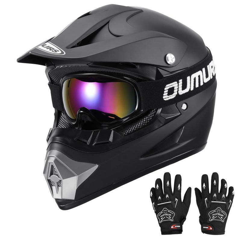 OUMURS DOT Youth Dirt Bike HelmetKids ATV Helmets with Gloves Goggles for Youth Boys Girls 514 AgesFour Wheeler Helmet Kids Motocross BMX MX UTV Snowmobile Go Kart Riding Racing Skateboard Black - Image 3