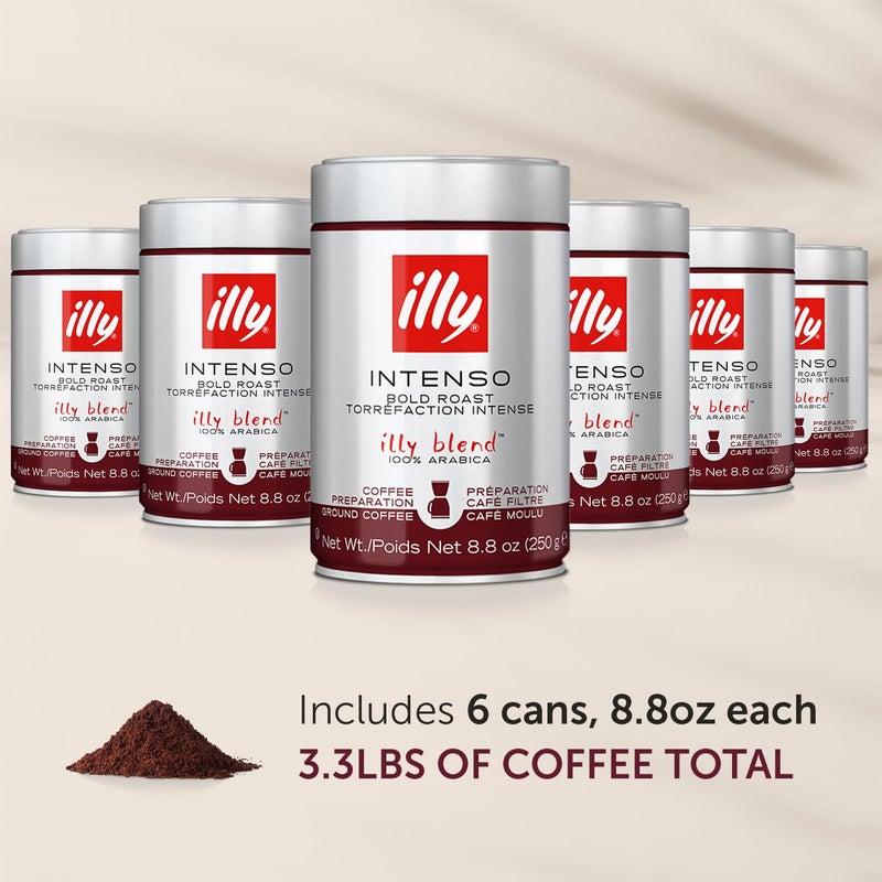 Illy Ground Drip Coffee - Intenso Bold Roast - Bold & Flavorful - 100% Arabica - Pre-Ground for Drip Pour Over - Pressurized Packaging Sealed for Freshness - 8.8oz (Pack of 6) - Image 2
