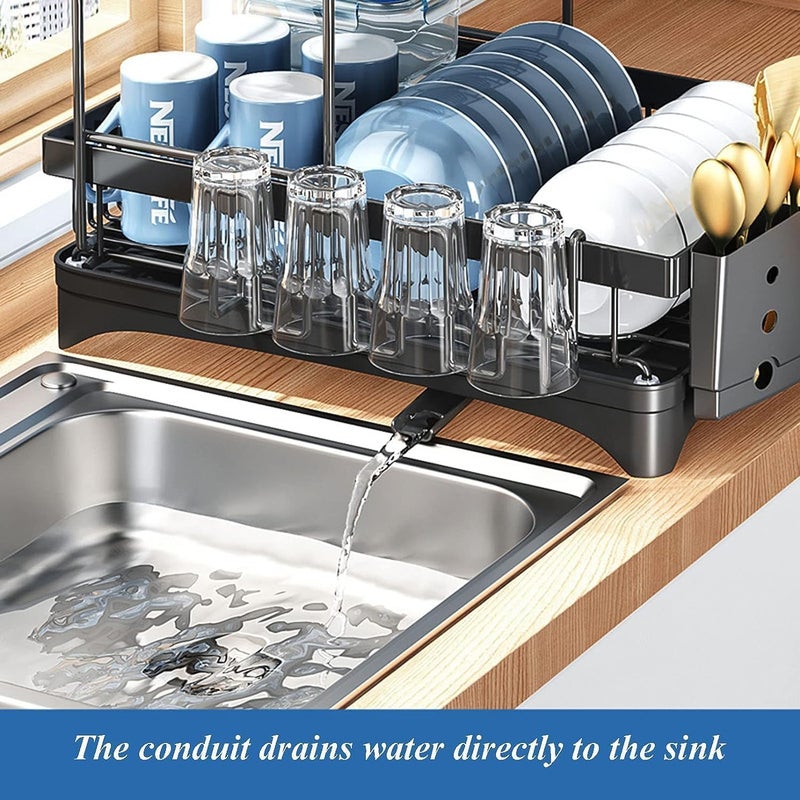 Glaceon Black Stainless Steel 2Tier Dish Drying Rack with Drainboard for Kitchen Counter and Sink Large Capacity Rustproof 110 lbs Weight Capacity - Image 4