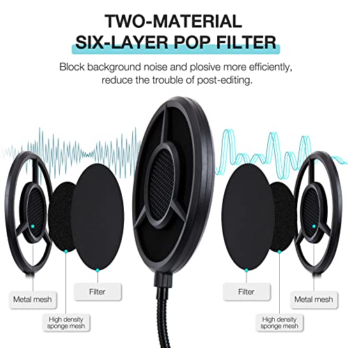 YOUSHARES Blue Yeti Pop Filter Foam Windscreen 55 Inch Diam 6 Layers Pop Filter for Mic Cover Yeti Pop Screen Compatible with Blue Yeti Microphone Professional Metal Pop Filter by YOUSHARES - Image 3