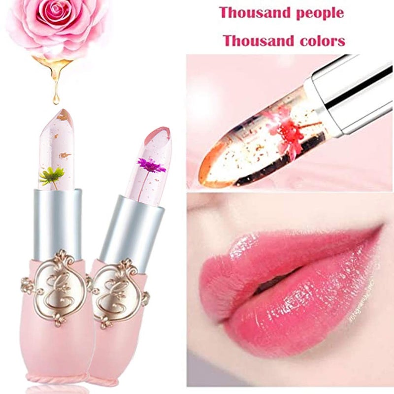 BINGBRUSH 2Pcs Ph Lipstick Color Changing,Pink Crystal Jelly Flower Clear Mood Long Lasting Labiales Lip Care Moisturizer Lip Balm Korean Magic Lip Gloss 24 Hours Lip Tinted Stain Makeup Set for Women - Image 3