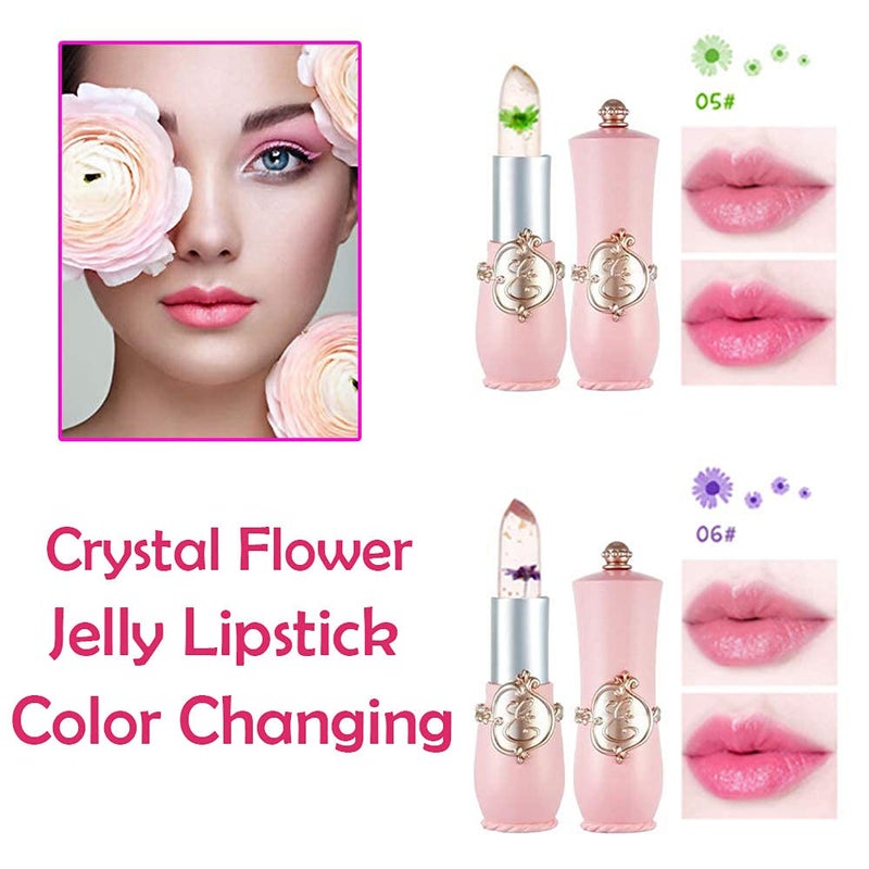 BINGBRUSH 2Pcs Ph Lipstick Color Changing,Pink Crystal Jelly Flower Clear Mood Long Lasting Labiales Lip Care Moisturizer Lip Balm Korean Magic Lip Gloss 24 Hours Lip Tinted Stain Makeup Set for Women - Image 2