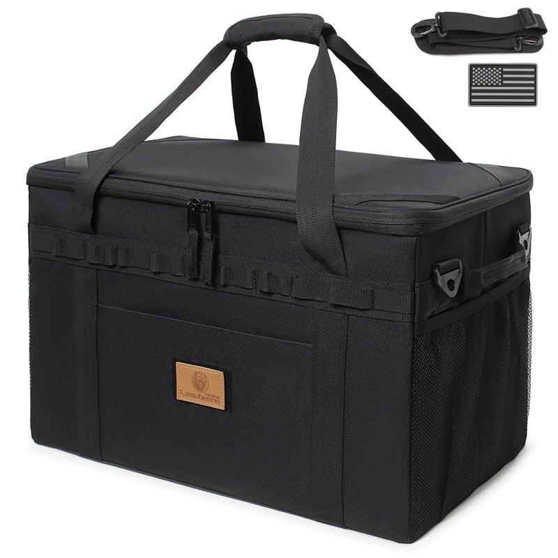 Lemubeane Tactical Camping Storage Bag Utility Tote Bag Camping Kitchen Organizer with Axe Holder Shoulder Strap Black Medium 38L - Image 2