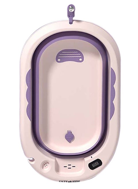 Eazy Kids Temperature Controlled Foldable  Bathtub w/ Intelligent Temperature Monitoring Thermometer and Baby Head Shampoo Wash Rinse Mug - Purple