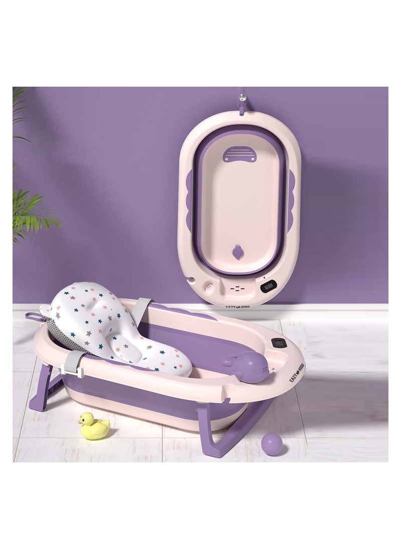 Eazy Kids Eazy Kids Temperature Controlled Foldable  Bathtub w/ Intelligent Temperature Monitoring Thermometer and Baby Head Shampoo Wash Rinse Mug - Purple  - Image 4