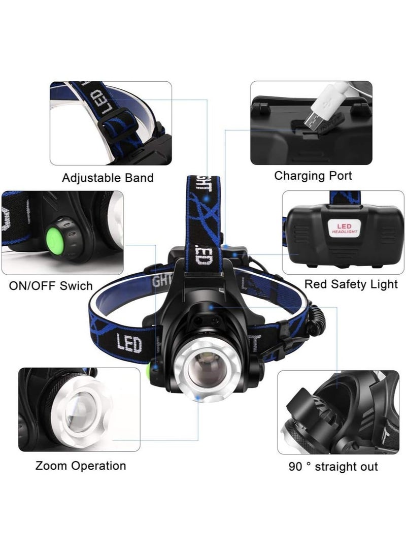 ارواق مصباح أمامي فائق السطوع IPX4 مقاوم للماء قابل للتكبير مع 4 أوضاع وعصابة رأس قابلة للتعديل، ضوء قبعة صلبة مثالي للتخييم والمشي لمسافات طويلة وفي الهواء الطلق والصيد والجري - Image 2