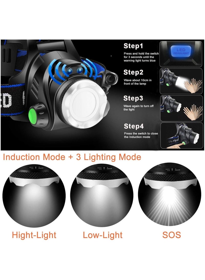 ارواق مصباح أمامي فائق السطوع IPX4 مقاوم للماء قابل للتكبير مع 4 أوضاع وعصابة رأس قابلة للتعديل، ضوء قبعة صلبة مثالي للتخييم والمشي لمسافات طويلة وفي الهواء الطلق والصيد والجري - Image 5