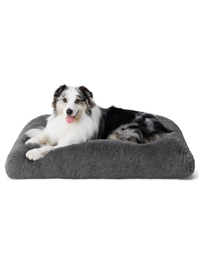 Bedsure Large Dog Bed Washable, Plush Calming Dog Crate Beds For Large Breed, Fulffy Dogs Sleeping Mat, AntiSlip Pet Kennel Pad, 35" X 23", Dark Grey - Image 1