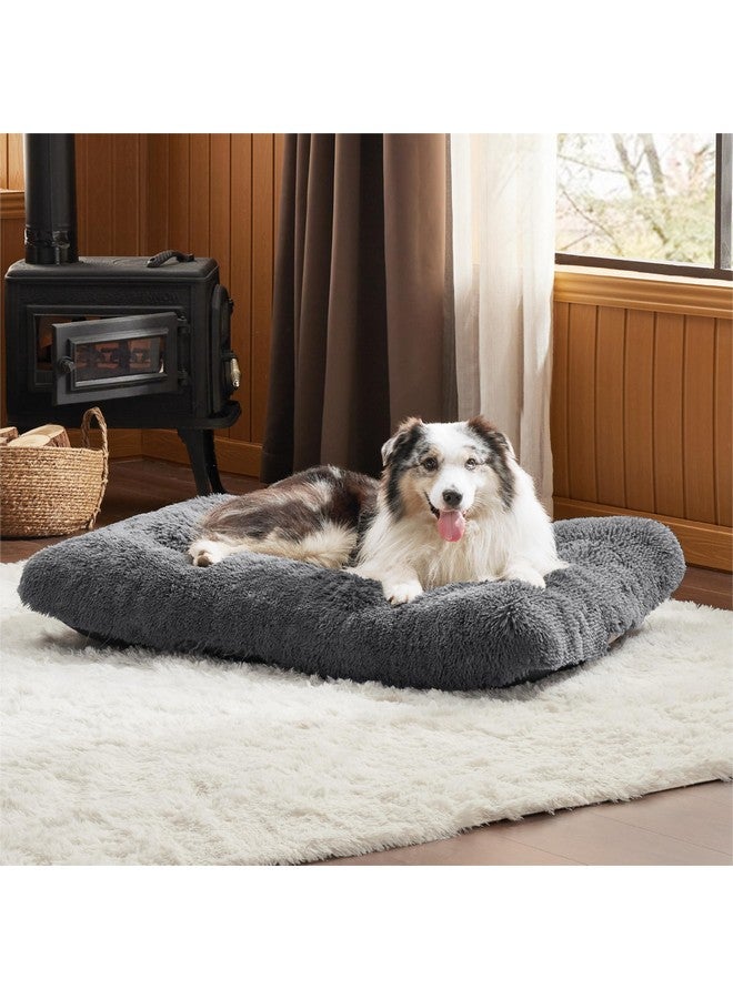Bedsure Large Dog Bed Washable, Plush Calming Dog Crate Beds For Large Breed, Fulffy Dogs Sleeping Mat, AntiSlip Pet Kennel Pad, 35" X 23", Dark Grey - Image 3