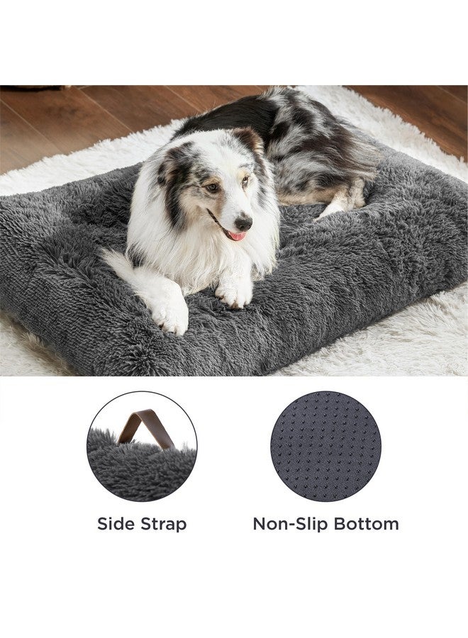 Bedsure Large Dog Bed Washable, Plush Calming Dog Crate Beds For Large Breed, Fulffy Dogs Sleeping Mat, AntiSlip Pet Kennel Pad, 35" X 23", Dark Grey - Image 4