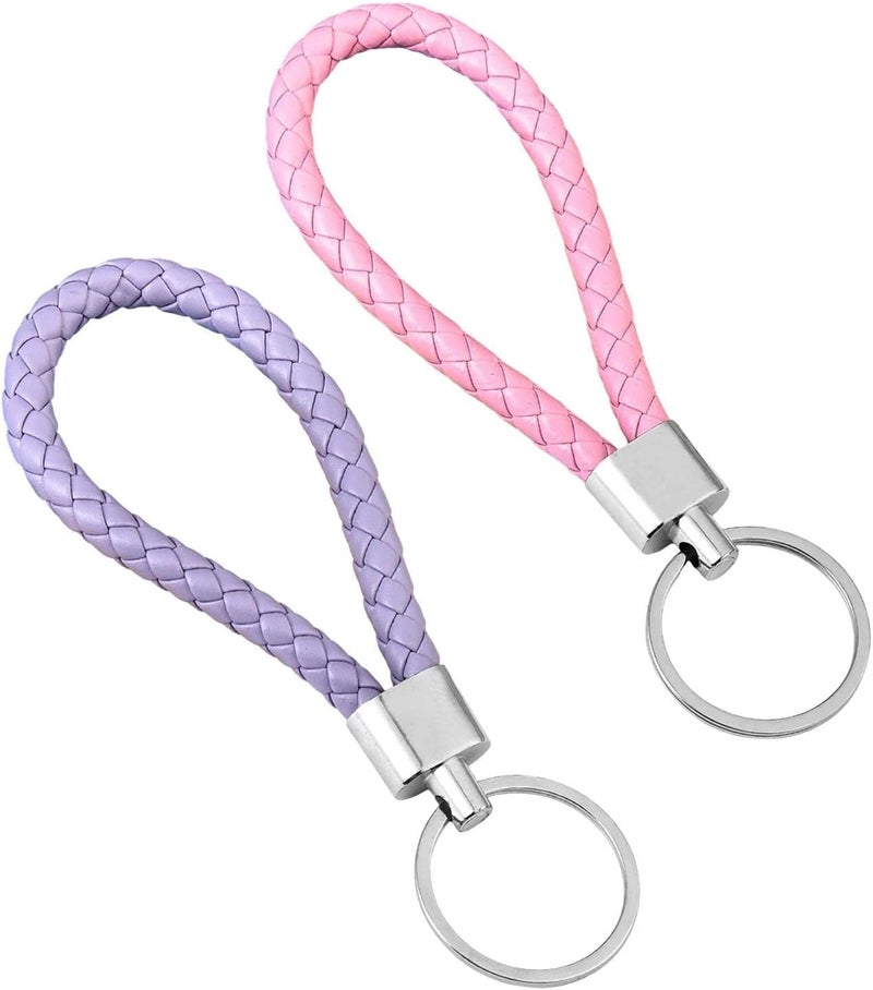 KSEWJP 2 Pcs Leather Key Rings - Pink and Purple Keychain Set for Men and Women - Image 1