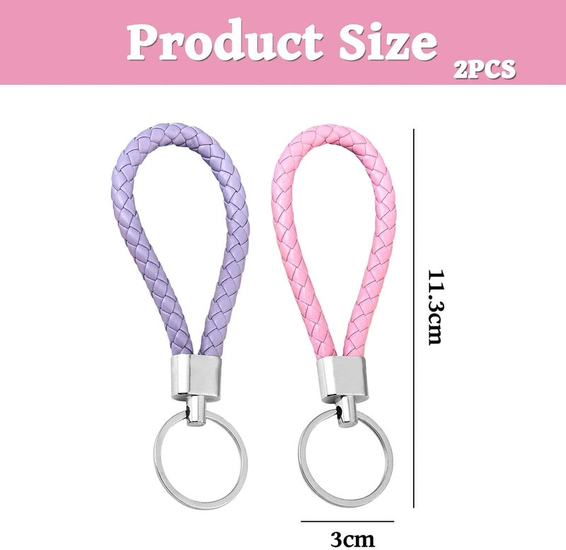 KSEWJP 2 Pcs Leather Key Rings - Pink and Purple Keychain Set for Men and Women - Image 2