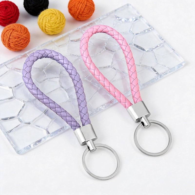 KSEWJP 2 Pcs Leather Key Rings - Pink and Purple Keychain Set for Men and Women - Image 5