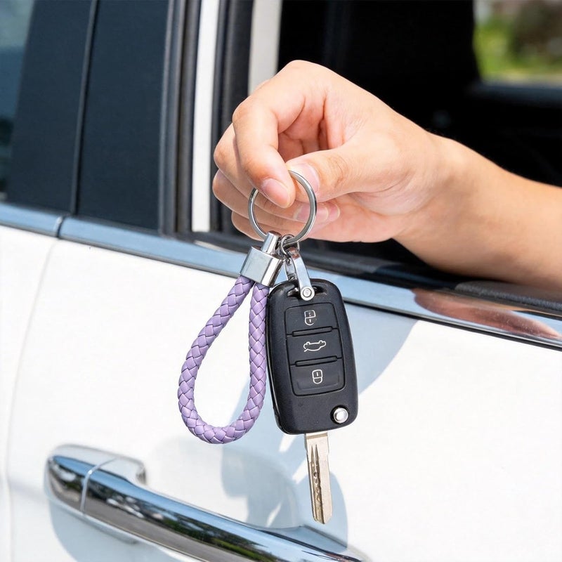 KSEWJP 2 Pcs Leather Key Rings - Pink and Purple Keychain Set for Men and Women - Image 4