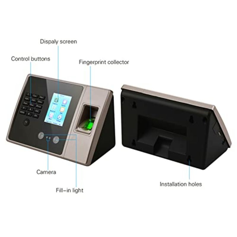 Office attendance machine, ABS plastic, black, biometric fingerprint face recognition with HD display, USB disk support, access control integration - Image 2
