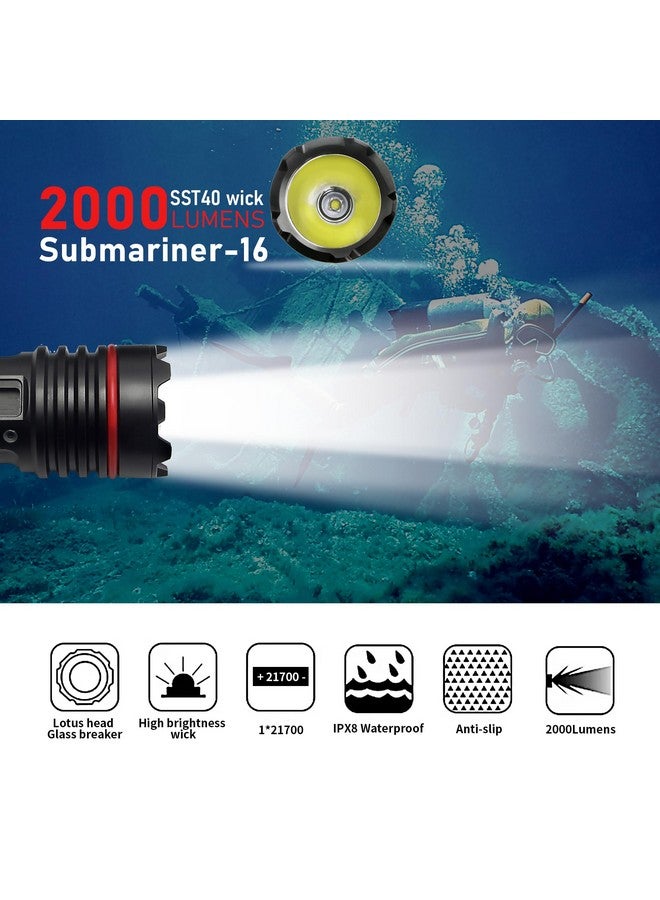 LetonPower Diving Flashlight,Letonpower 2000Lumens Dive Light,100M Waterproof,Dive Lights Scuba Diving,With Typec Charging Underwater Flashlight For Professional Outdoor Underwater Sports - Image 3