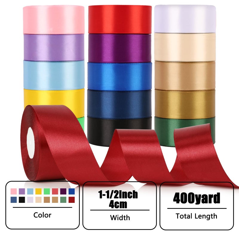 NESCCI 16 Colors 400 Yards Ribbon,1-1/2 Inch Satin Ribbon,Single Face Satin Ribbons, Perfect for Gift Wrapping, Wedding Decoration,Handmade Bows,Wrapping Bouquet and More - Image 4