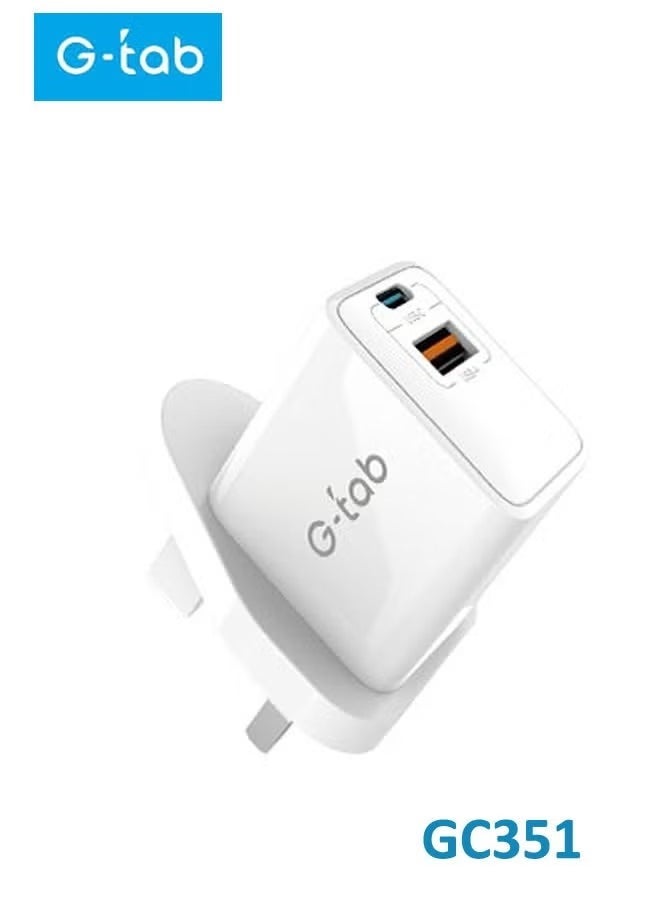 G-Tab 35W GaN Fast Charging Wall Charger with Dual USB-C and USB-A Ports – Ideal for Mobiles, Tablets, and Earbuds – Compact, High-Efficiency Charging Solution - Image 2