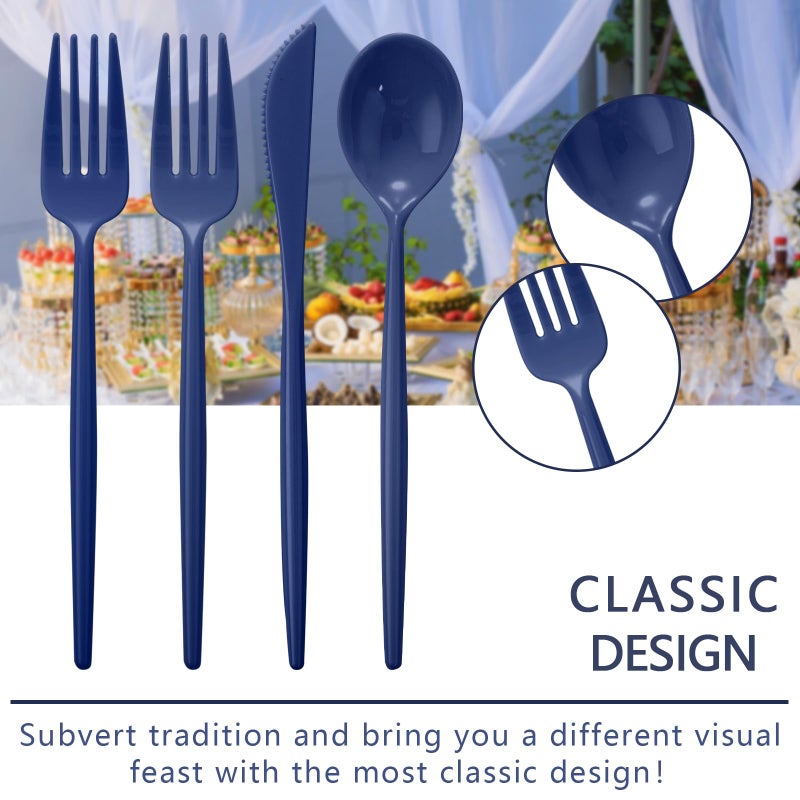 Supernal 180pcs Blue Plastic Silverware Plastic Silverware Heavy Duty Blue Party Plastic Cutlery Blue Plastic Forks Include 60 Blue Forks 60 Blue Knvies 60 Blue Spoons for Wedding Party or Daily Using - Image 4
