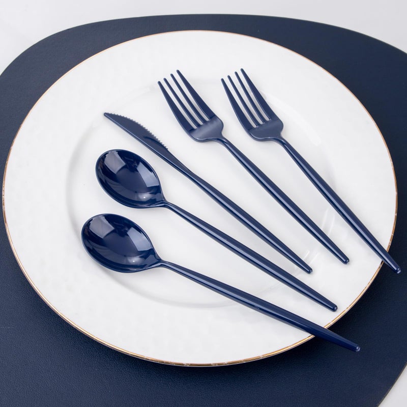 Supernal 180pcs Blue Plastic Silverware Plastic Silverware Heavy Duty Blue Party Plastic Cutlery Blue Plastic Forks Include 60 Blue Forks 60 Blue Knvies 60 Blue Spoons for Wedding Party or Daily Using - Image 3