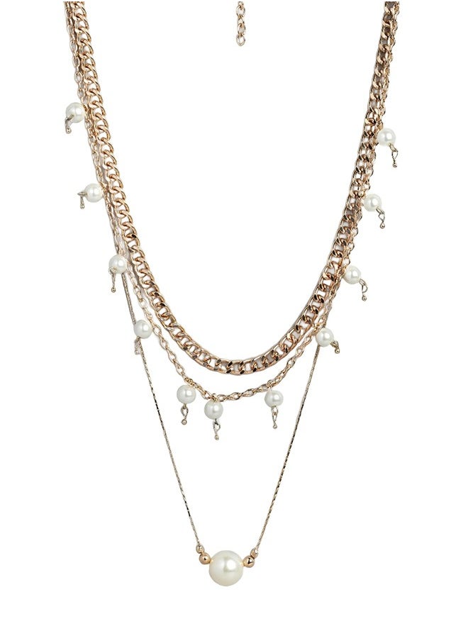 Just Peachy Just Peachy Women’s Rose Gold-Plated & White Layered Chain Necklace by Just Peachy – Elegant Multi-Layer Design – High-Quality Finish – Adjustable Length – Perfect for Any Occasion  - Image 1