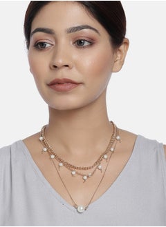 Just Peachy Just Peachy Women’s Rose Gold-Plated & White Layered Chain Necklace by Just Peachy – Elegant Multi-Layer Design – High-Quality Finish – Adjustable Length – Perfect for Any Occasion  - Image 2