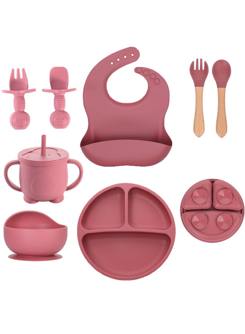 Baby Feeding Set 9 Piece, Baby9-Piece Baby-Led Weaning Set - Suction Bowl & Plate, Silicone Spoon & Fork, No-Spill Sippy Cup with Straw, Bib Led Weaning Utensils Set Includes Suction Bowl and Plate, Baby Spoon and Fork, Sippy Cup with Straw and Lid, Baby Feeding Supplies