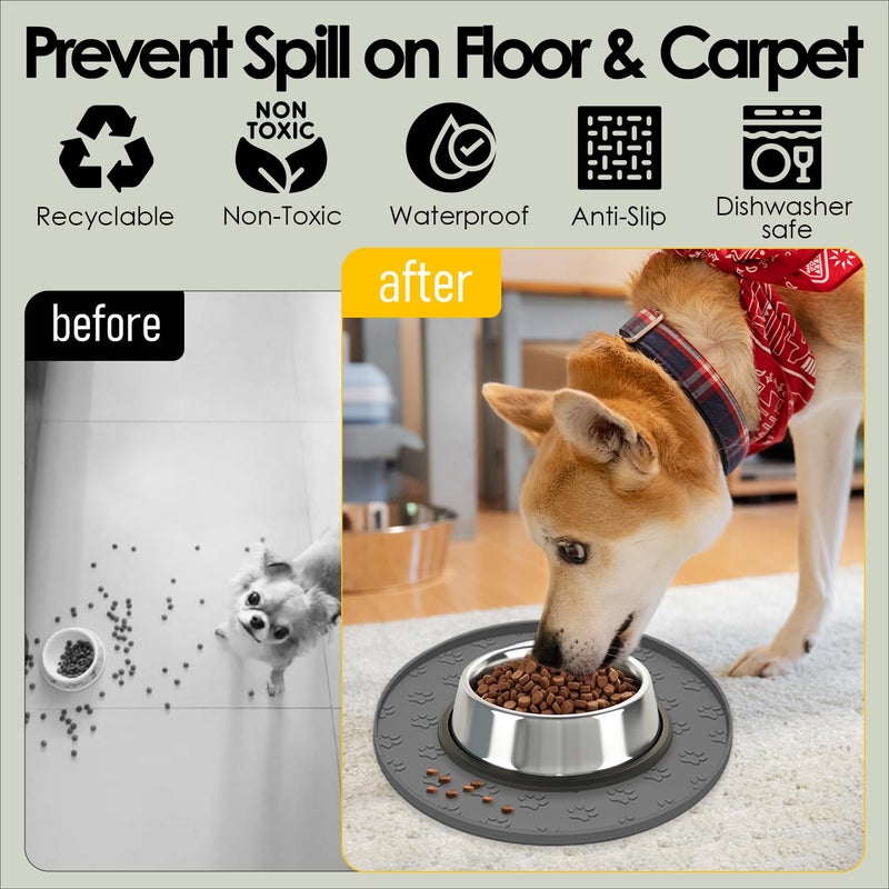 AVYDIIF Pet Feeding Mats for Food and Water, Waterproof Anti-Slip Placemats for Dog Cat Bowl, 1 Pack Silicone Pet Food Mat, Dishwasher Safe 10.9 Ã— 10.9 (1 Pack, Grey) - Image 2