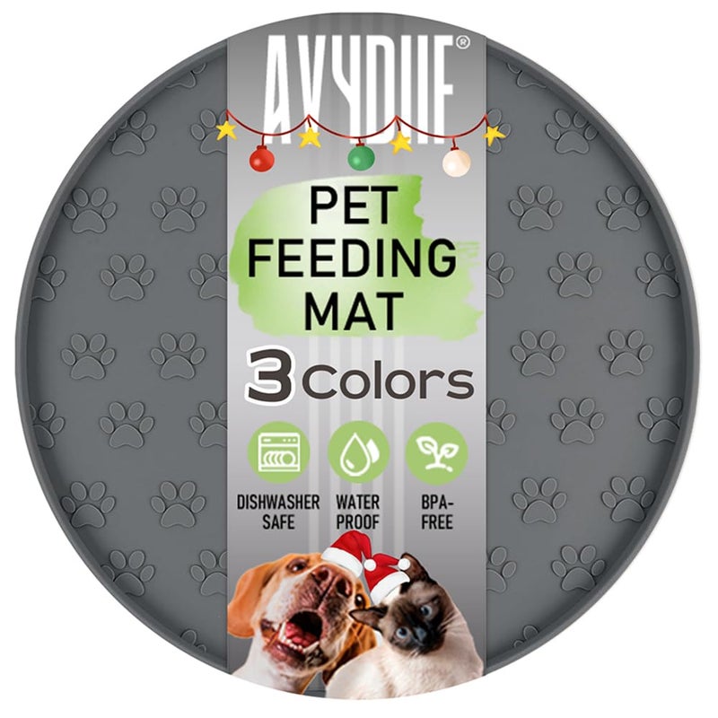 AVYDIIF Pet Feeding Mats for Food and Water, Waterproof Anti-Slip Placemats for Dog Cat Bowl, 1 Pack Silicone Pet Food Mat, Dishwasher Safe 10.9 Ã— 10.9 (1 Pack, Grey) - Image 1