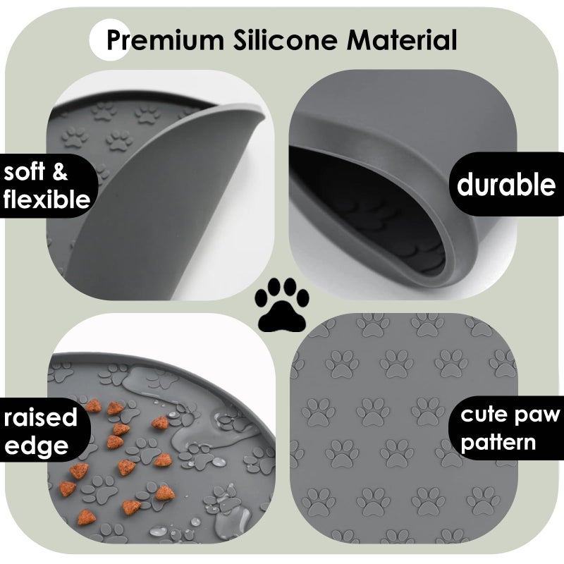 AVYDIIF Pet Feeding Mats for Food and Water, Waterproof Anti-Slip Placemats for Dog Cat Bowl, 1 Pack Silicone Pet Food Mat, Dishwasher Safe 10.9 Ã— 10.9 (1 Pack, Grey) - Image 4