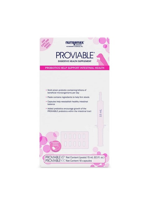 Nutramax Proviable Digestive Health Supplement Kit with Multi-Strain Probiotics and Prebiotics for Cats and Small Dogs, With 7-Strains of Bacteria, 15 mL Paste and 10 Capsules