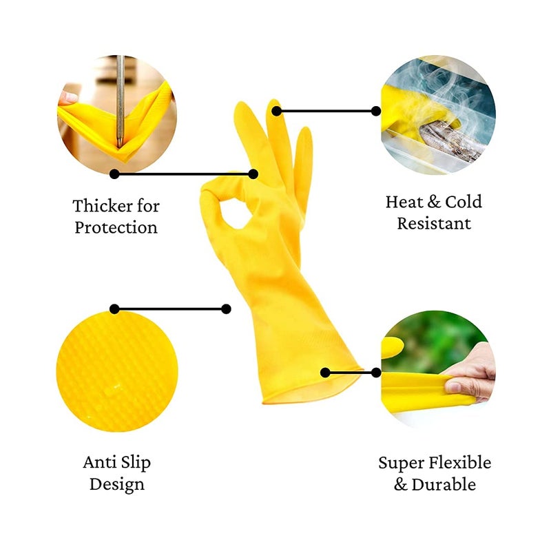 Sulfar Reusable 100% Natural Latex Rubber Dish Washing Gloves, Cleaning Gloves, Pet Grooming, Gardening, Great for Washing Dish, Kitchen, Car and Bathroom (Large, Yellow, 1 Pair) - Image 3