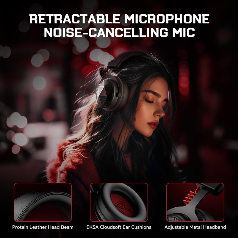 EKSA E900X 5.8G Wireless Gaming Headset with Micphone for PC PS4, PS5, Computer, Laptop - Dual Mic ENC Call Noise Cancelling Headphones - 7.1 Srround Sound - Over Ear Headphones for TV, Music, Meeting - Image 5