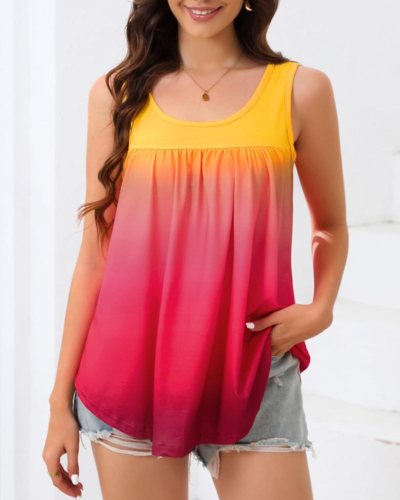 CHICGAL Womens Tank Tops Summer Sleeveless Blouse Crewneck Casual Loose Fit Tunic Shirt(Yellow Orange Pink, 2XL) - Image 3