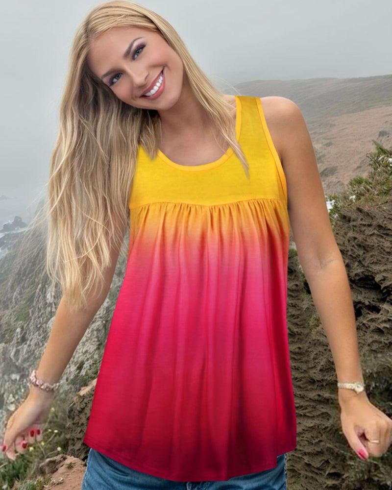 CHICGAL Womens Tank Tops Summer Sleeveless Blouse Crewneck Casual Loose Fit Tunic Shirt(Yellow Orange Pink, 2XL) - Image 2