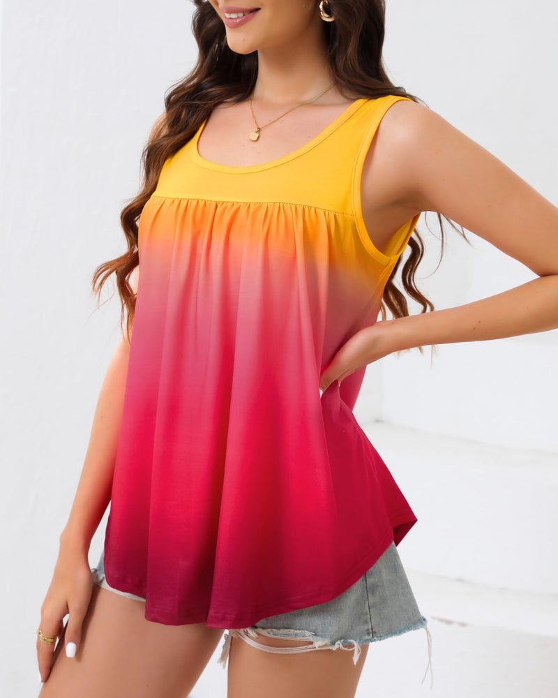 CHICGAL Womens Tank Tops Summer Sleeveless Blouse Crewneck Casual Loose Fit Tunic Shirt(Yellow Orange Pink, 2XL) - Image 5