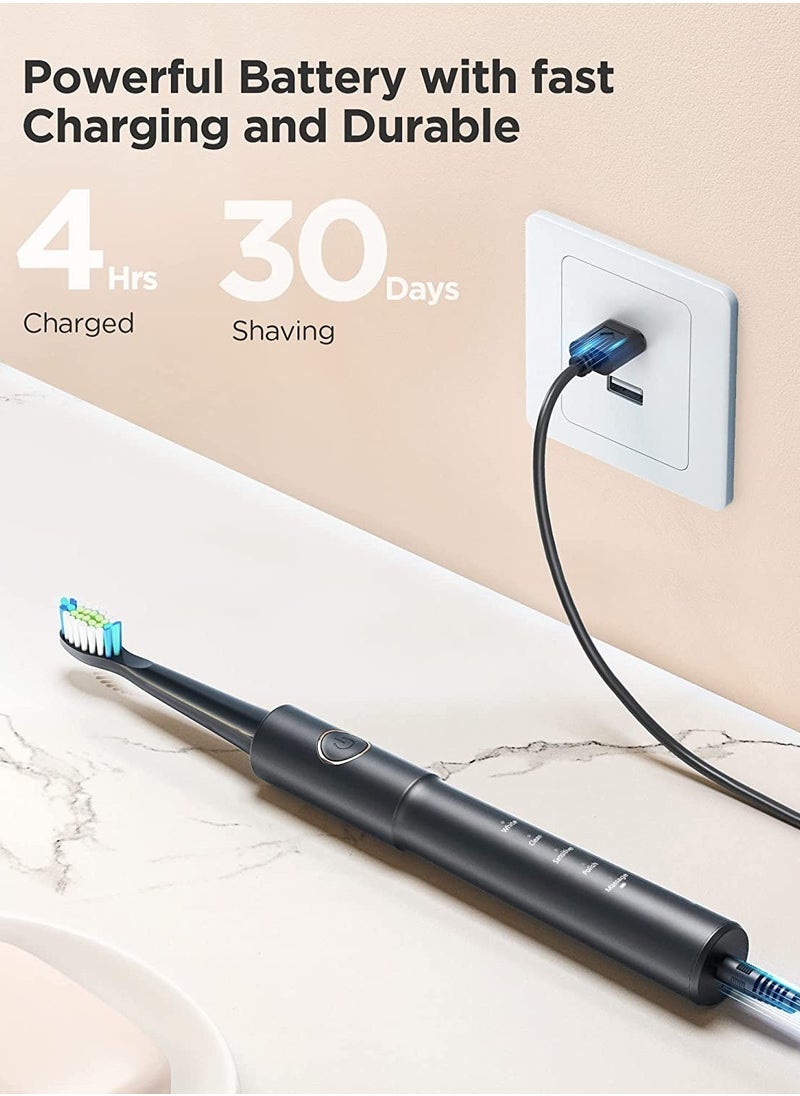 ELTRAZONE فرشاة أسنان ذكية بالموجات فوق الصوتية وم irrigator فموي جهاز تنظيف الفم مجموعة حزمة قابلة لإعادة الشحن USB 3 أوضاع 300 مل 9 قطع أسود - Image 3