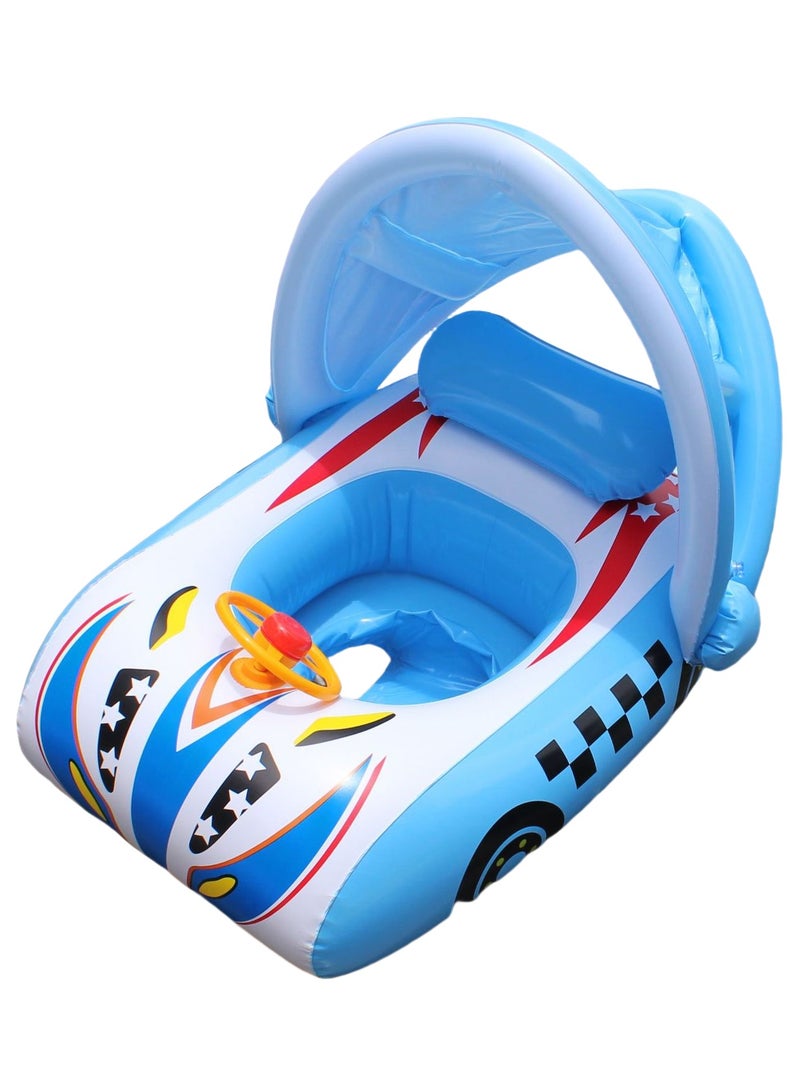 Inflatable Baby Pool Float with Canopy, Safty Seat for Infant Baby Swim Float Rings Car Shaped Swimming Pool Floaties for Babies Toddler Age of 6-36 Months