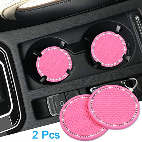 Wisdompro Bling Car Coasters, Wisdompro 2 Pack PVC Car Cup Holder Insert Coaster - Anti Slip Universal Vehicle Interior Accessories Crystal Glitter Cup Mats for Women and Men (2.75" Diameter, Pink) - Image 3