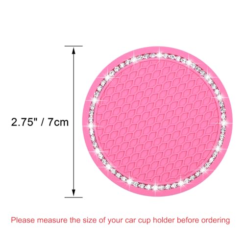 Wisdompro Bling Car Coasters, Wisdompro 2 Pack PVC Car Cup Holder Insert Coaster - Anti Slip Universal Vehicle Interior Accessories Crystal Glitter Cup Mats for Women and Men (2.75" Diameter, Pink) - Image 2