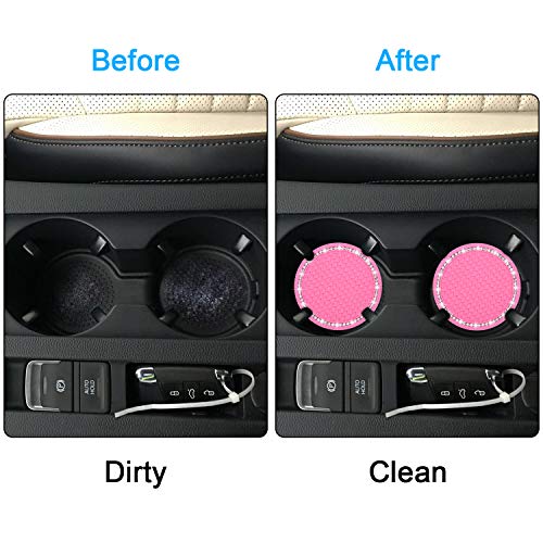 Wisdompro Bling Car Coasters, Wisdompro 2 Pack PVC Car Cup Holder Insert Coaster - Anti Slip Universal Vehicle Interior Accessories Crystal Glitter Cup Mats for Women and Men (2.75" Diameter, Pink) - Image 5