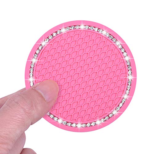 Wisdompro Bling Car Coasters, Wisdompro 2 Pack PVC Car Cup Holder Insert Coaster - Anti Slip Universal Vehicle Interior Accessories Crystal Glitter Cup Mats for Women and Men (2.75" Diameter, Pink) - Image 4