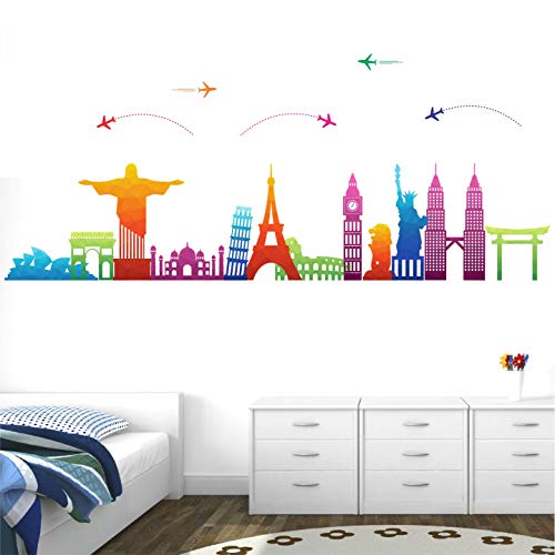 StickMe 'Travel Around The World - World Wonders - Trip - Tour - Journey - Airplane - Decorative - Creative - Colorful - Wall Sticker' -SM714 (Multi Colour, Vinyl - 185cm X 75 cm) - Image 1