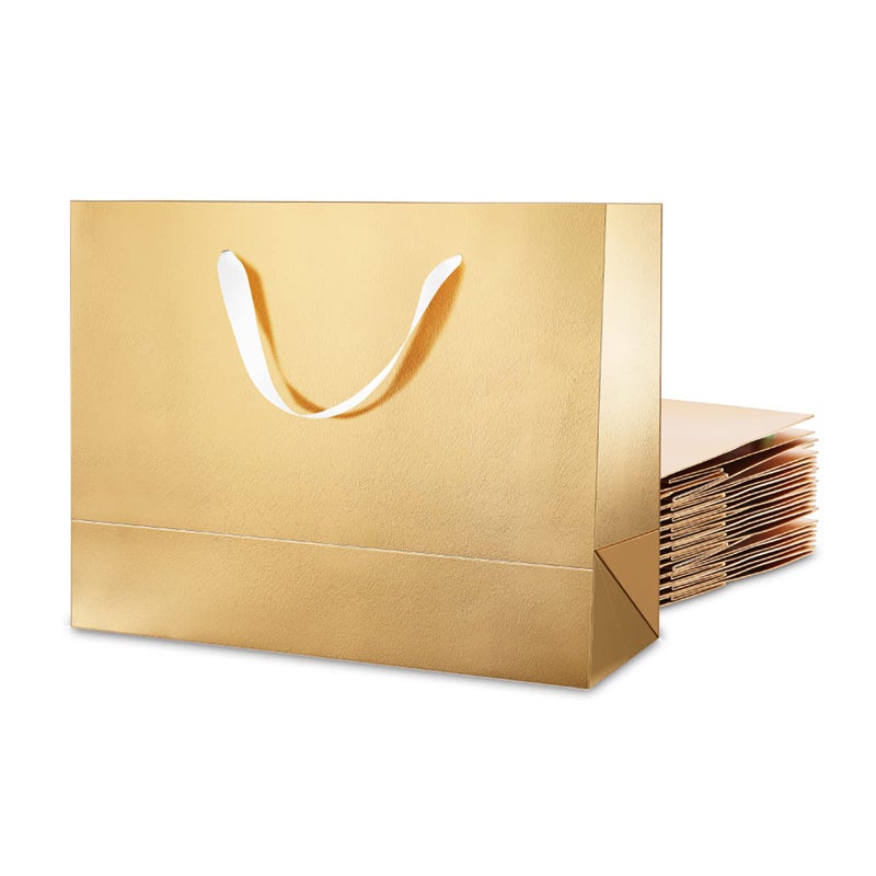 MALICPLUS 12 Large Gift Bags 13x5x10 Inches Luxury Large Gift Bags with Handles for Thanksgiving Day and All Occasions Gold with Grass Texture