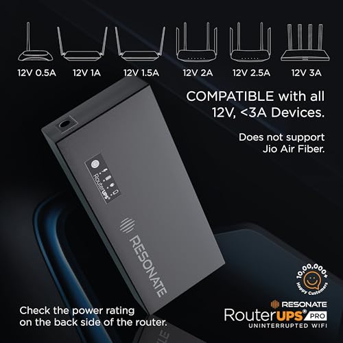 Resonate RouterUPS® Pro (100% Extra Backup)| 10400mAh Mini UPS Power Backup for 12V WiFi Router & Modem (Supports upto 3A) | Upto 8 Hours with Multi-LED Indicator| Jio Fiber, Airtel Xstream Compatible - Image 3